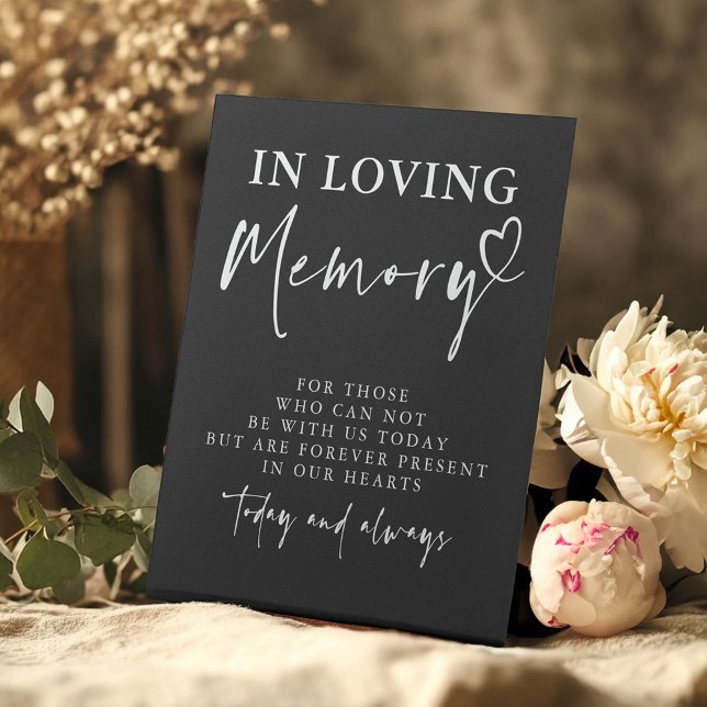 In Loving Memory Black Modern Memorial Wedding Pedestal Sign (In Loving Memory Memorial Remembrance Table Sign)