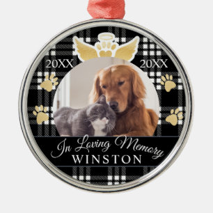 In Loving Memory   Black Plaid Pet Memorial Photo Metal Tree Decoration