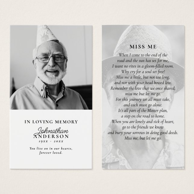 In Loving Memory Black & White 2-Photo Prayer Card (Front & Back)