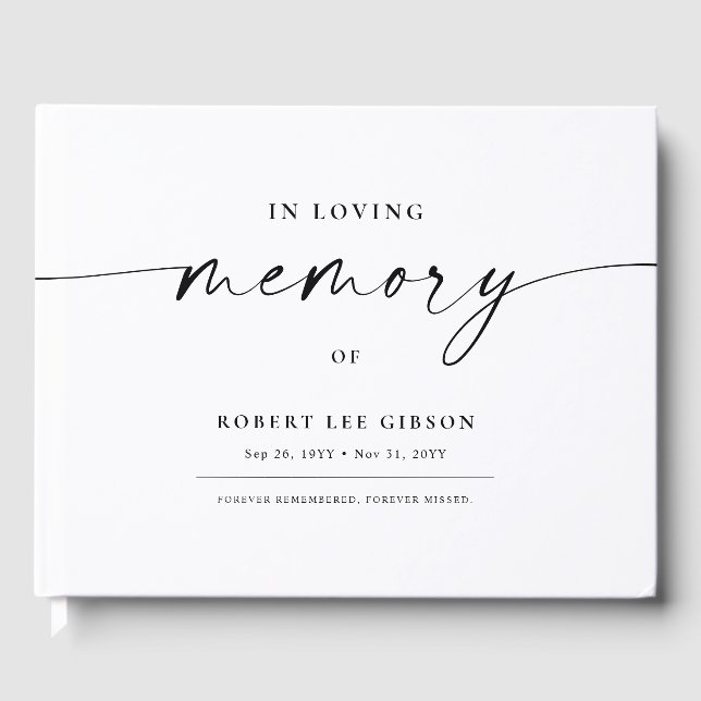In Loving Memory Black & White Memorial Funeral Guest Book (Front)