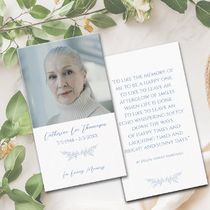 In Loving Memory Blue Botanical Photo Prayer Card