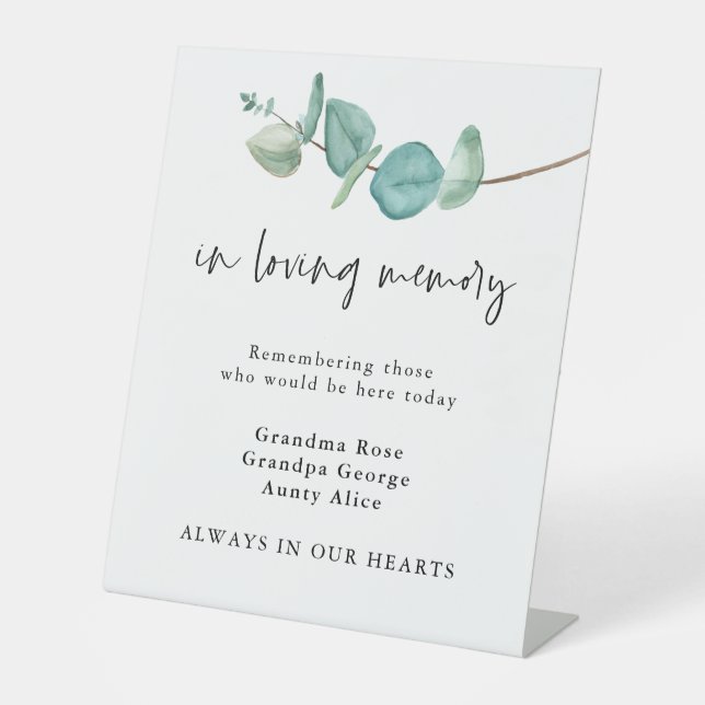 In Loving Memory Blue Eucalyptus Names Wedding Pedestal Sign (Front)