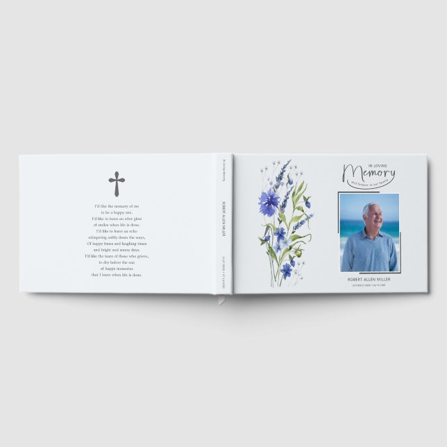 In Loving Memory Blue Floral Funeral Guest Book (Full)