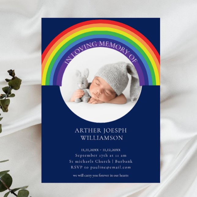 in loving memory blue rainbow baby funeral modern invitation (Creator Uploaded)