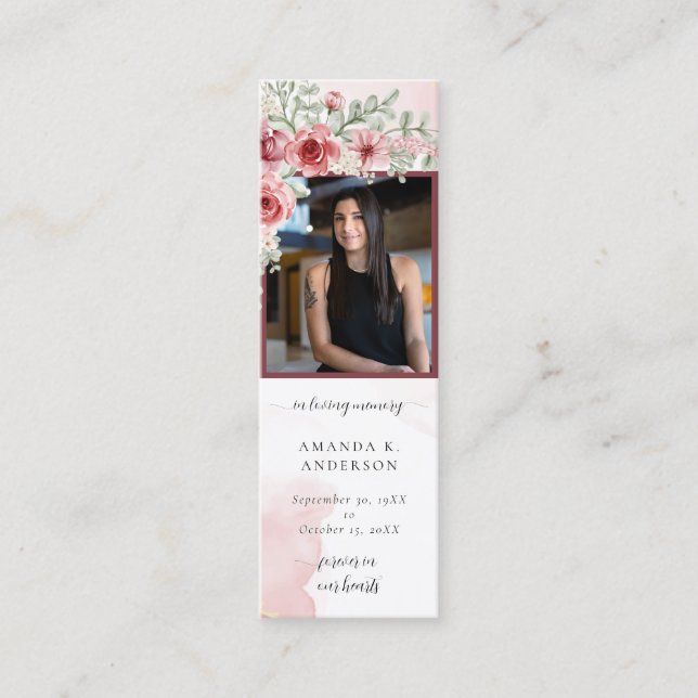 In Loving Memory Blush Red Funeral Bookmark Mini Business Card (Front)
