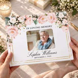 In Loving Memory Blush Rose Flowers Funeral Guest Book