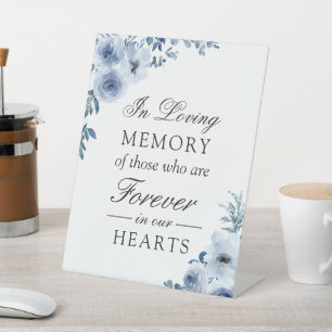 In Loving Memory Boho Dusty Blue Botanical Floral Pedestal Sign