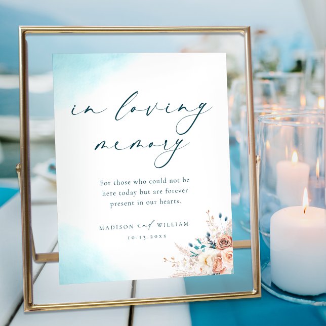 In Loving Memory Boho Turquoise and Peach Floral Poster (Creator Uploaded)