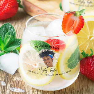 In Loving Memory   Brushed Effect Photo Memorial Stemless Wine Glass
