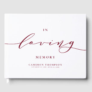 In Loving Memory Burgundy Dainty Script Funeral Guest Book
