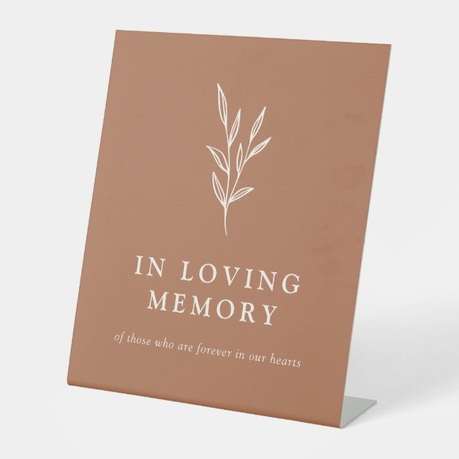 In Loving Memory Burnt Orange Botanical Wedding Pe Pedestal Sign (Front)