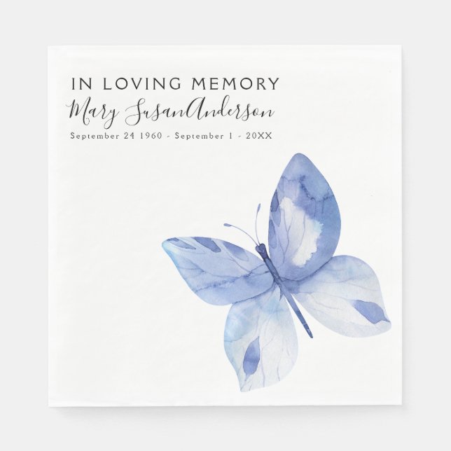 In Loving Memory Butterfly Funeral Memorial Wake Napkin (Front)