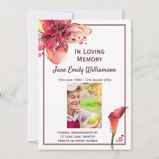 In Loving Memory Calla Lily Funeral Announcement (Front)