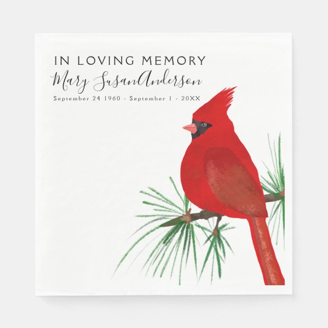 In Loving Memory Cardinal Funeral Memorial Wake Napkin (Front)