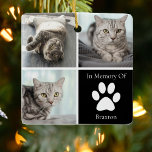 In Loving Memory Cat Memorial Custom Pet Photo Ceramic Ornament<br><div class="desc">This beautiful cat photo Christmas ornament is personalised with adorable pictures of your sweet girl kitty. Customise this thoughtful memorial gift with your own custom feline photographs around a black square with a cute white paw print and your kitten's name in the centre. Add your favourite full photograph on the...</div>