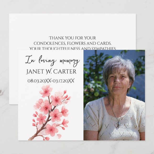 In Loving Memory Cherry Blossom Floral Funeral Invitation (Front/Back)