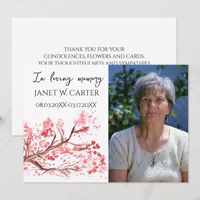 In Loving Memory Cherry Blossom Floral Funeral Invitation (Front/Back)