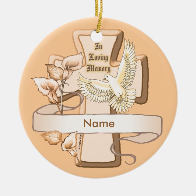 In loving Memory Christian  Cross Ceramic Tree Decoration (Front)