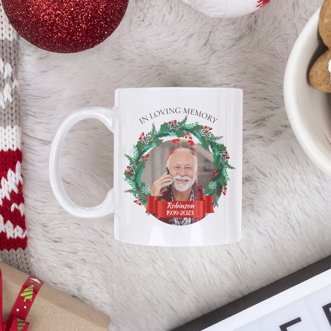 In Loving Memory Christmas Wreath Grandpa Photo Coffee Mug (Creator Uploaded)