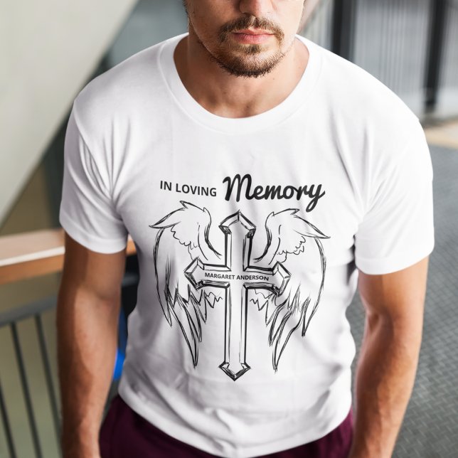 In Loving Memory | Cross And Angel Wing | Memorial T-Shirt (Creator Uploaded)