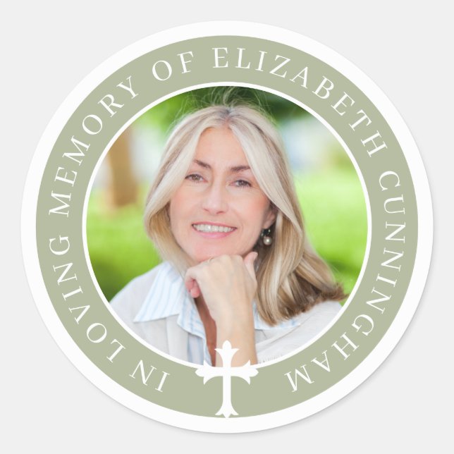 In Loving Memory | Custom Photo and Cross Classic Round Sticker (Front)