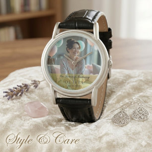 In Loving Memory Custom Photo ClassicBlack Leather Watch