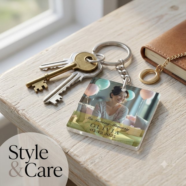 In Loving Memory Custom Photo Square Key Ring (In Loving Memory Custom Photo Square Keychain)