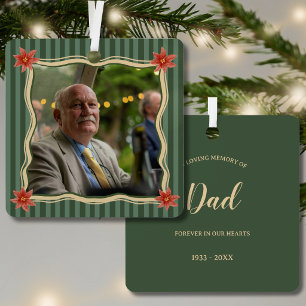 In Loving Memory Dad Picture Green Memorial Metal Tree Decoration