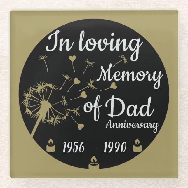 In loving Memory Death Anniversary Dad Glass Coaster (Front)