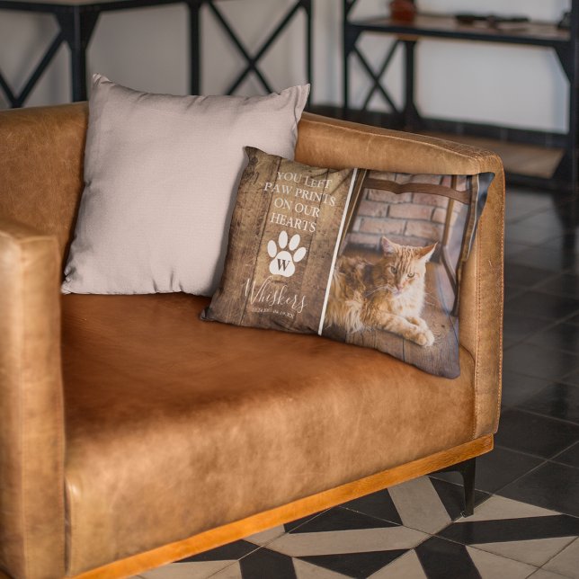 In Loving Memory Dog/Cat Photo & Quote Rustic Decorative Cushion (Creator Uploaded)