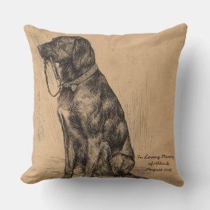 In Loving Memory Dog holding his own leash Cushion