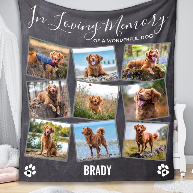 In Loving Memory Dog Pet Memorial Photo Collage Fleece Blanket (Creator Uploaded)