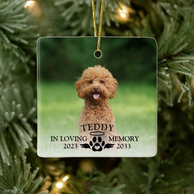 In Loving Memory Dog Photo Memorial Keepsake Ceramic Ornament (Tree)