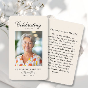 "In loving Memory" Elegant Beige Photo Prayer  Business Card