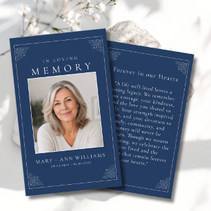 "In loving Memory" Elegant Blue Photo Prayer Card
