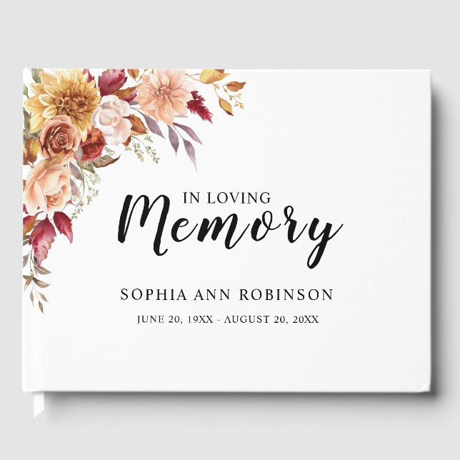 In Loving Memory Elegant Floral Funeral Guest Book (Front)