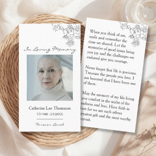 In Loving Memory Elegant Floral Photo Prayer Card
