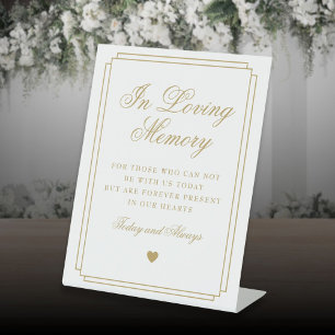 In Loving Memory Elegant Gold Memorial Wedding Pedestal Sign