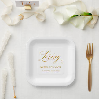 In Loving Memory Elegant Gold Script Funeral  Paper Plate