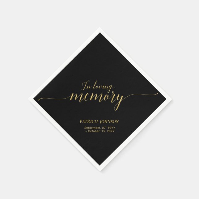 In Loving Memory | Elegant Gold Script Memorial Na Napkin (Corner)