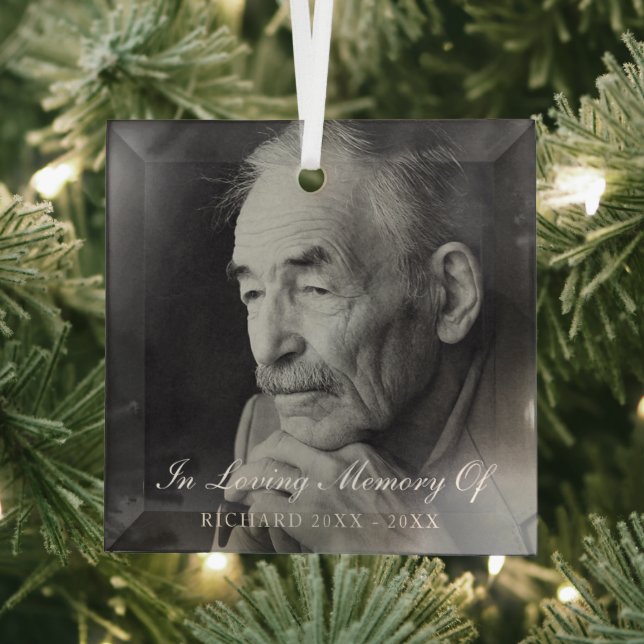 In Loving Memory Elegant Photo Memorial Glass Tree Decoration (Insitu)