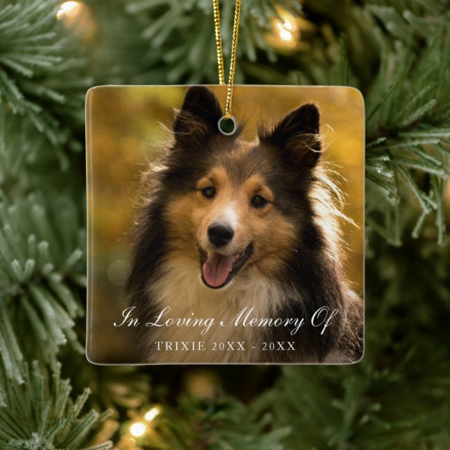 In Loving Memory Elegant Photo Pet Memorial Ceramic Ornament (Tree)