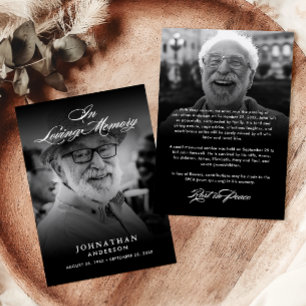 In Loving Memory Elegant Script 2-Photo Death Announcement