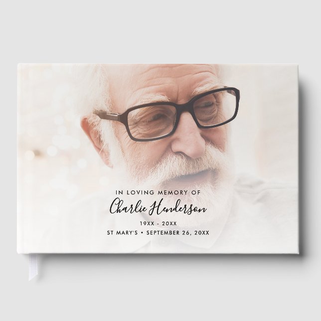 In Loving Memory Elegant Script 2-Photo Guest Book (Front)