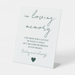 In Loving Memory Elegant Script Emerald Green Pedestal Sign