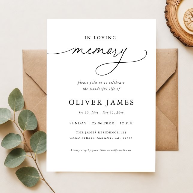 In Loving Memory Elegant Script Funeral Invitation (Creator Uploaded)