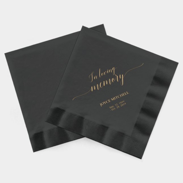In Loving Memory | Elegant Script Memorial Funeral Foil Napkins (Back)