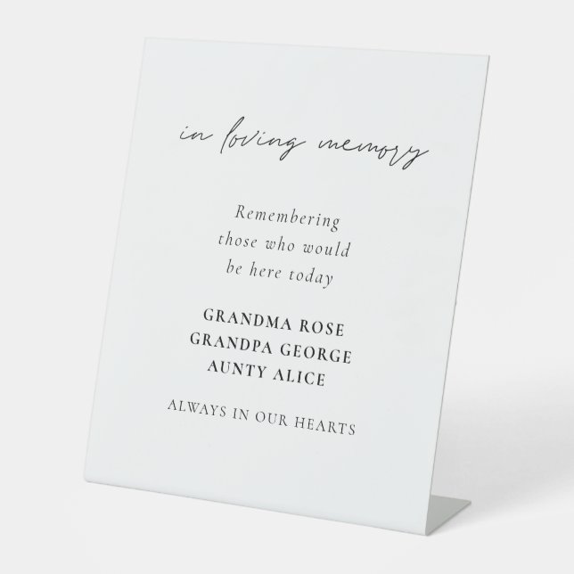In Loving Memory Elegant Script Names Wedding Pedestal Sign (Front)