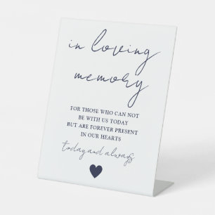 In Loving Memory Elegant Script Navy Blue  Pedestal Sign