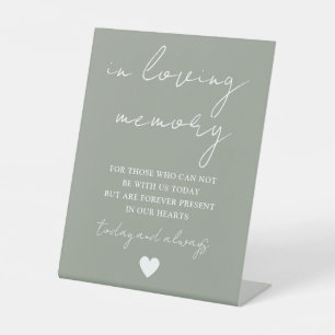In Loving Memory Elegant Script Sage Green Pedestal Sign